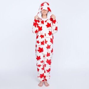 Cozy Red Maple Leaf Canada onesie  - M